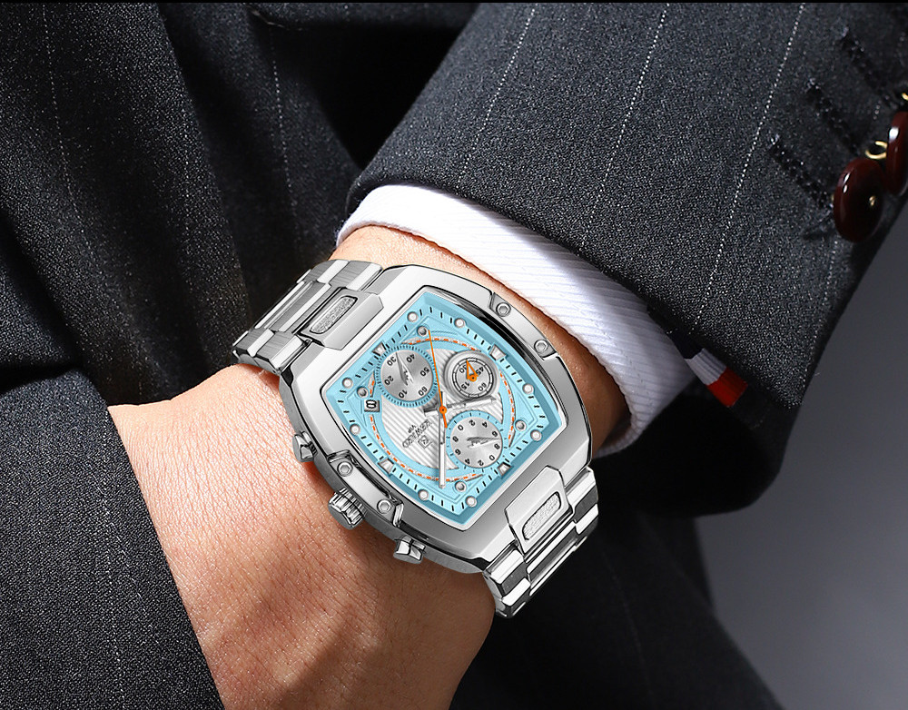 REWARD Men’s Tonneau Multifunction Chronograph Calendar Luminous Quartz Watch