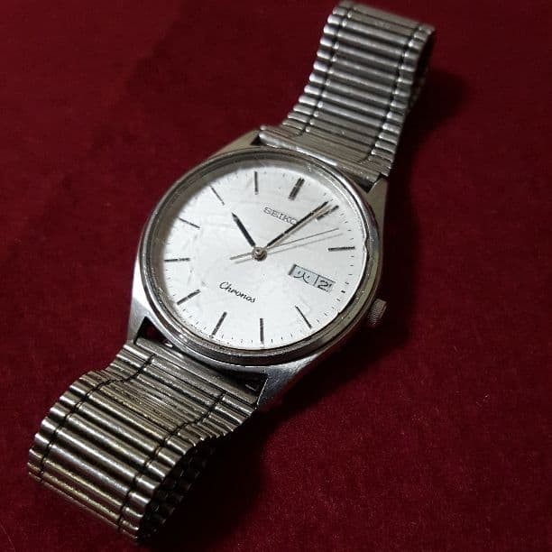 Seiko Chronos Watch Men 34mm Silver Dial Silver Daydate Round 5H23-7D40 New Batt