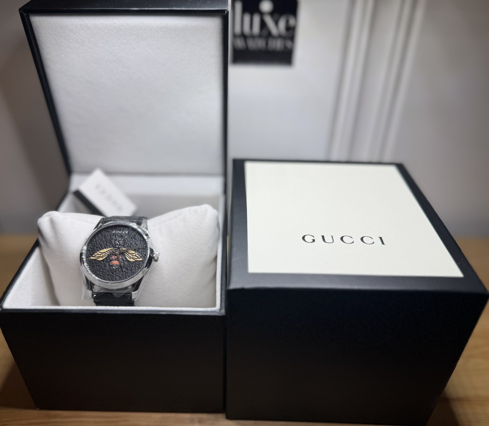 Gucci YA1264067 G-Timeless 38MM Women’s Black Leather Watch