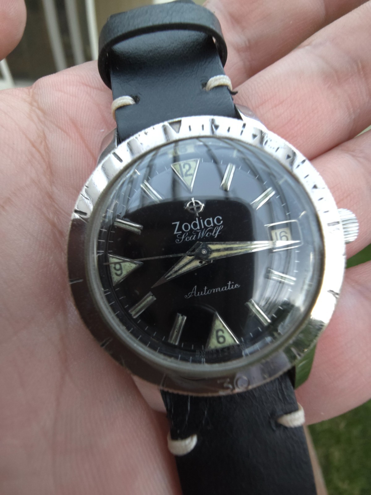 Zodiac Sea Wolf, Vintage 1960’s, 722-916, Hacking, Black Dial, Date, Serviced