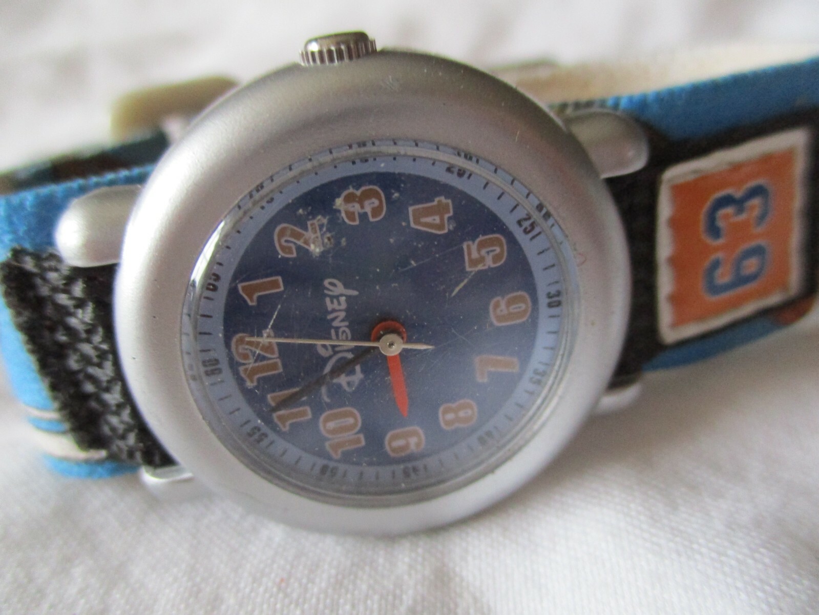 Disney Wristwatch Blue Hook & Loop Sport Themed Band Round Blue Face