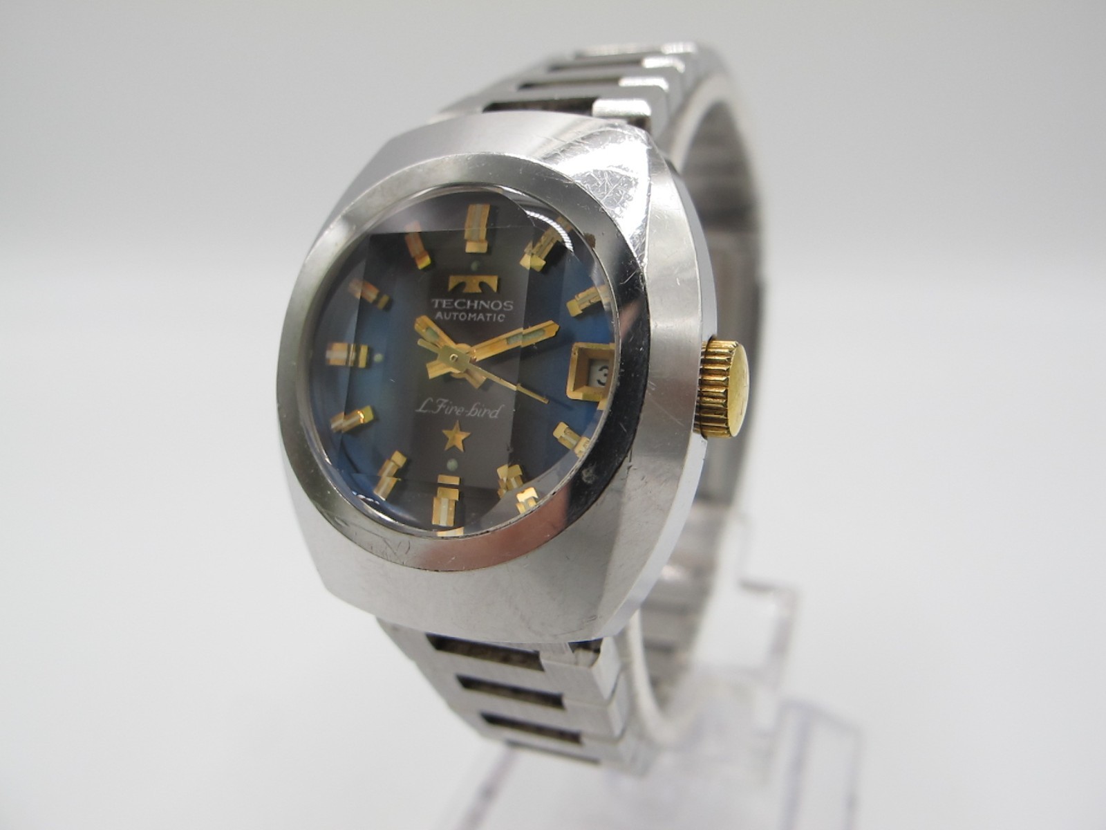 [Exc+3] Technos Firebird Automatic Blue Dial Date Vintage Men’s Watch Japan