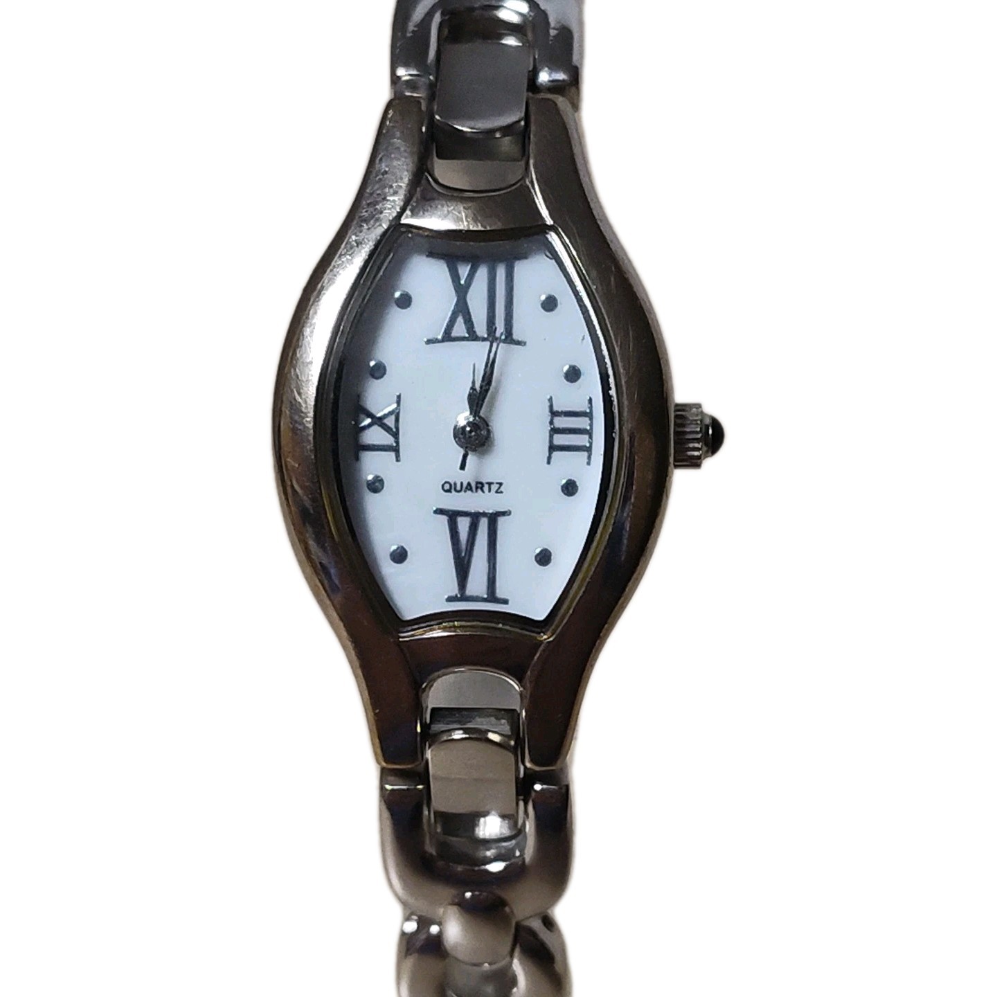 Watch Silver Japanese Quartz Movement White Roman Numerals Dial New Battery