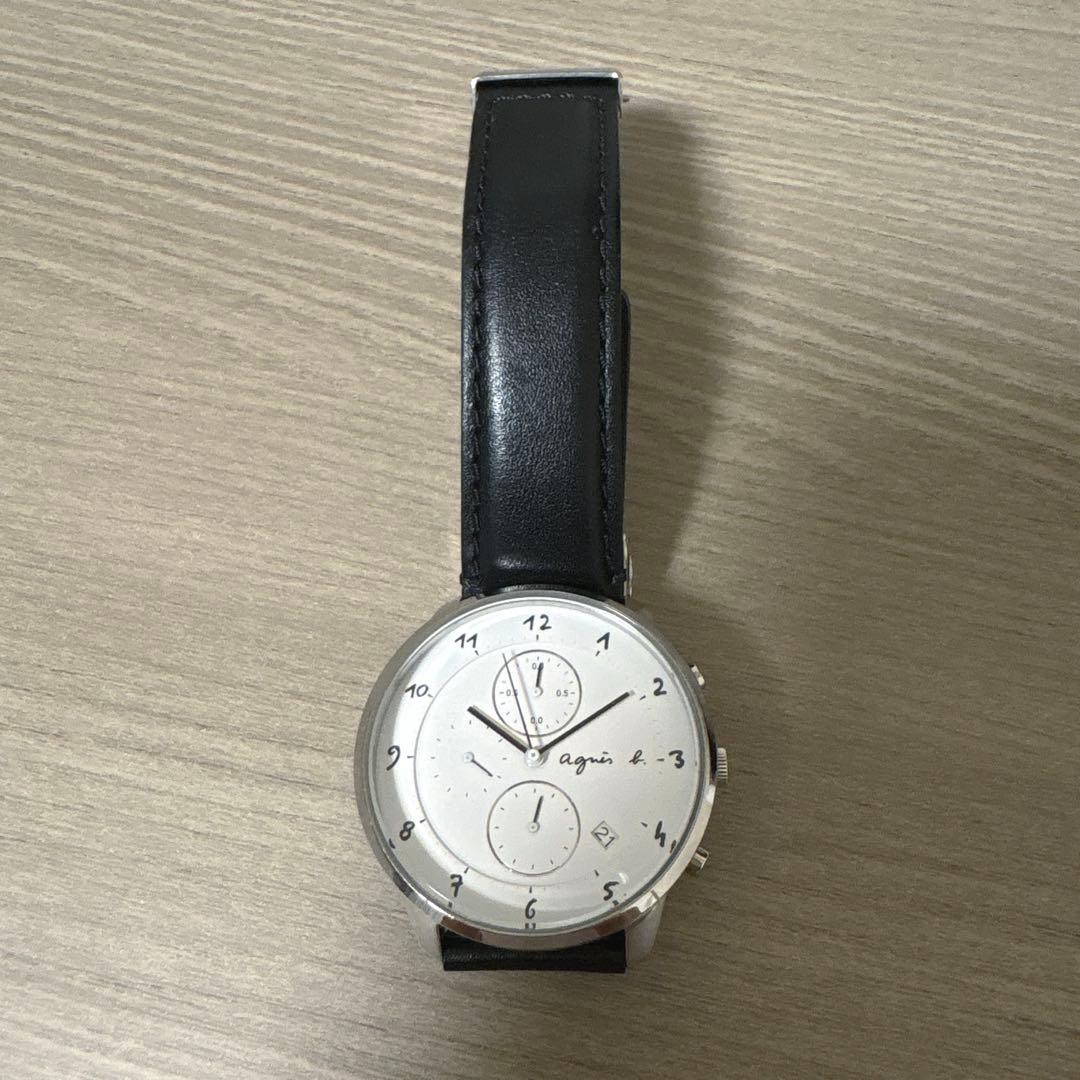 Agnes b VD57-KY30 Men’s Quartz Watch Black Strap White Dial