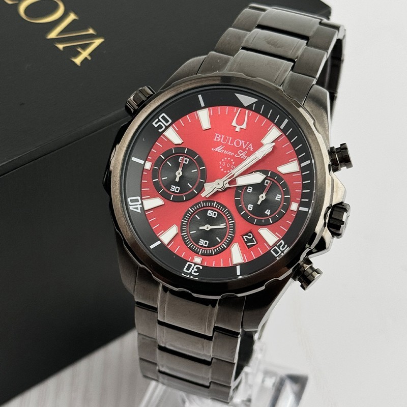 Bulova Marine Star Red Dial Chronograph Men’s Quartz Watch 43mm 98B350