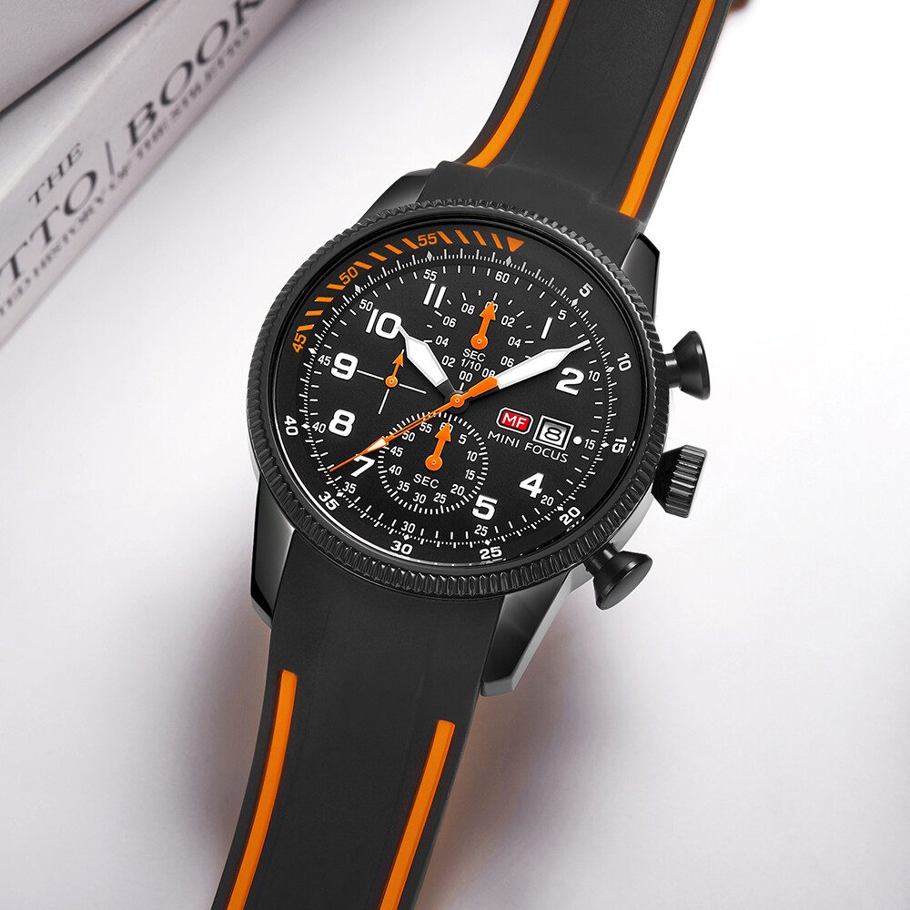 MINI FOCUS Men Quartz Watch Chronograph Wristwatch Luminous Silicone Males Watch
