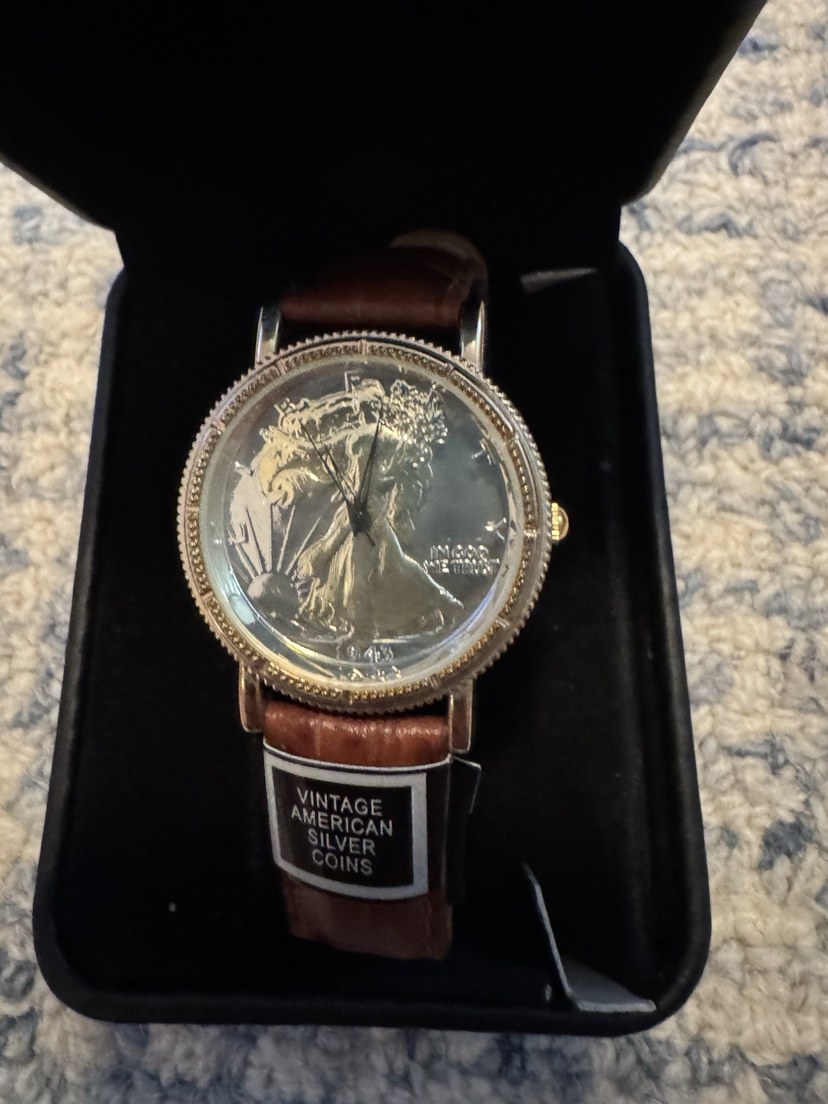 Walking Liberty US Silver Half Dollar 1943 Mens Watch Genuine Leather Band