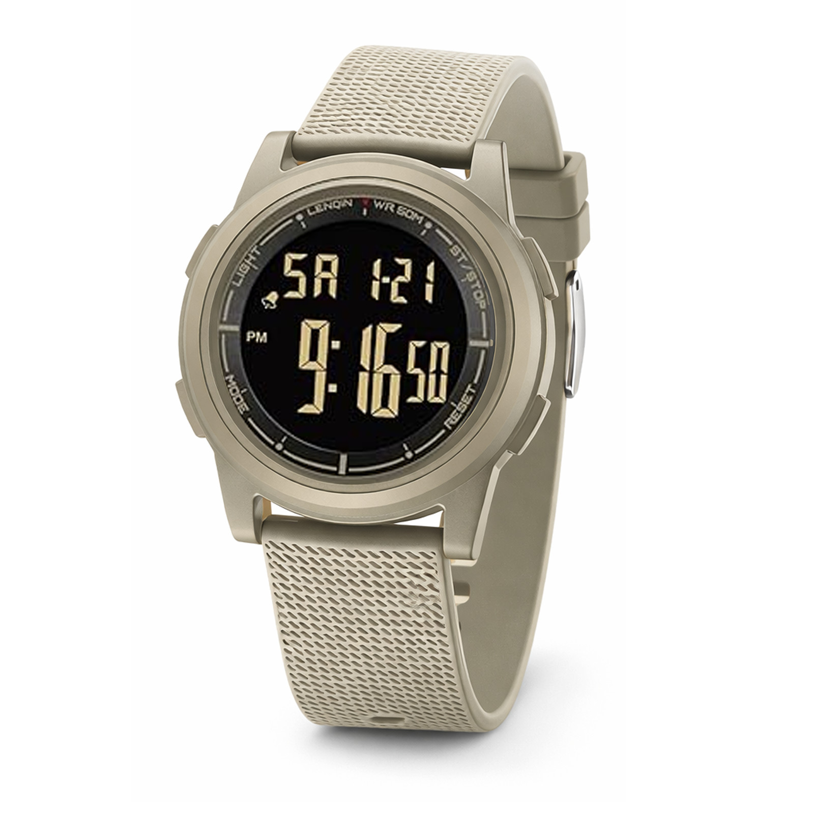 Men’s Digital Watch Military Sport Waterproof LED Backlight 43mm Stopwatch Khaki