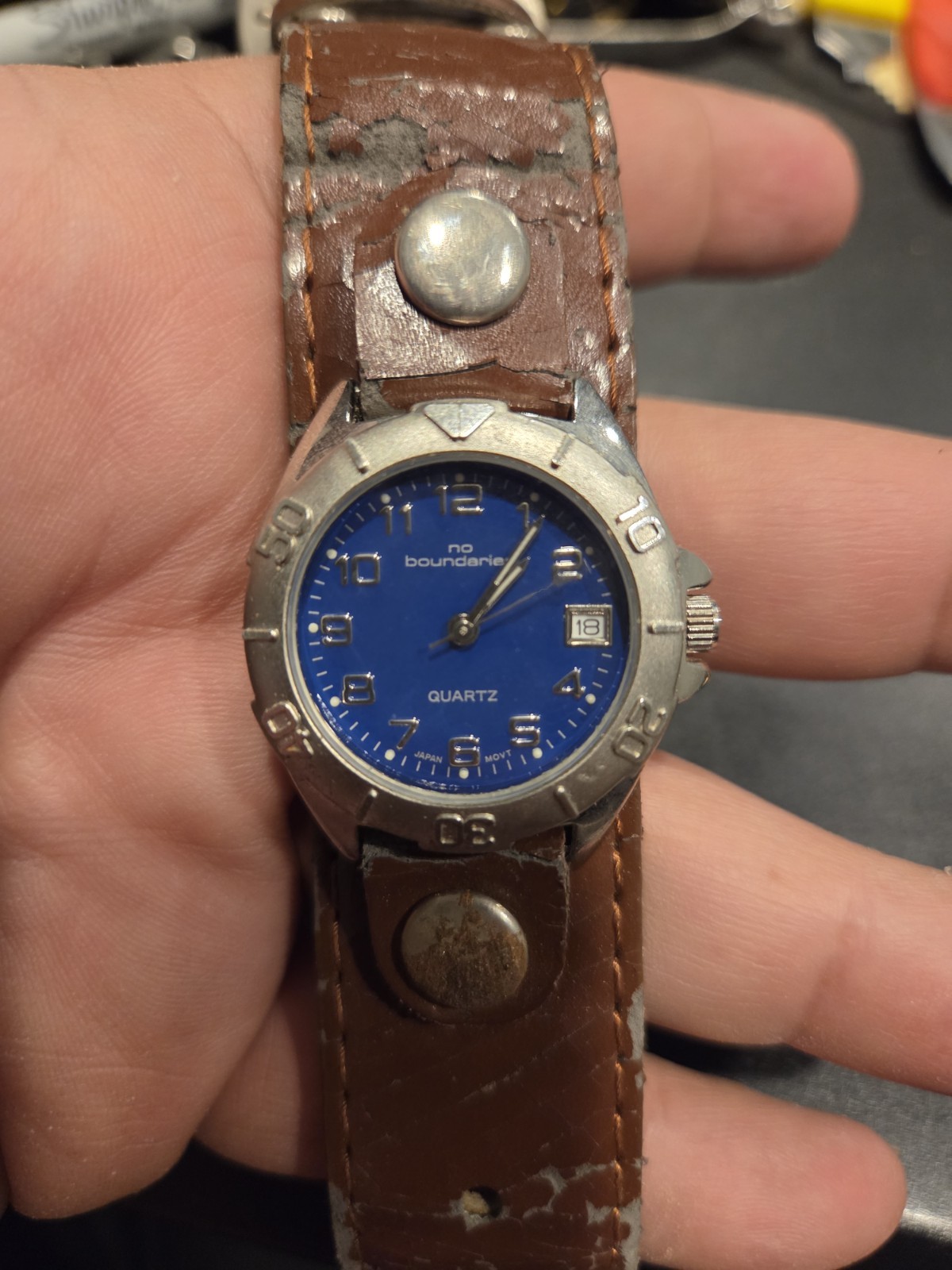 No Boundaries Women’s Quartz Analog Watch Blue Dial Brown Leather Strap C73