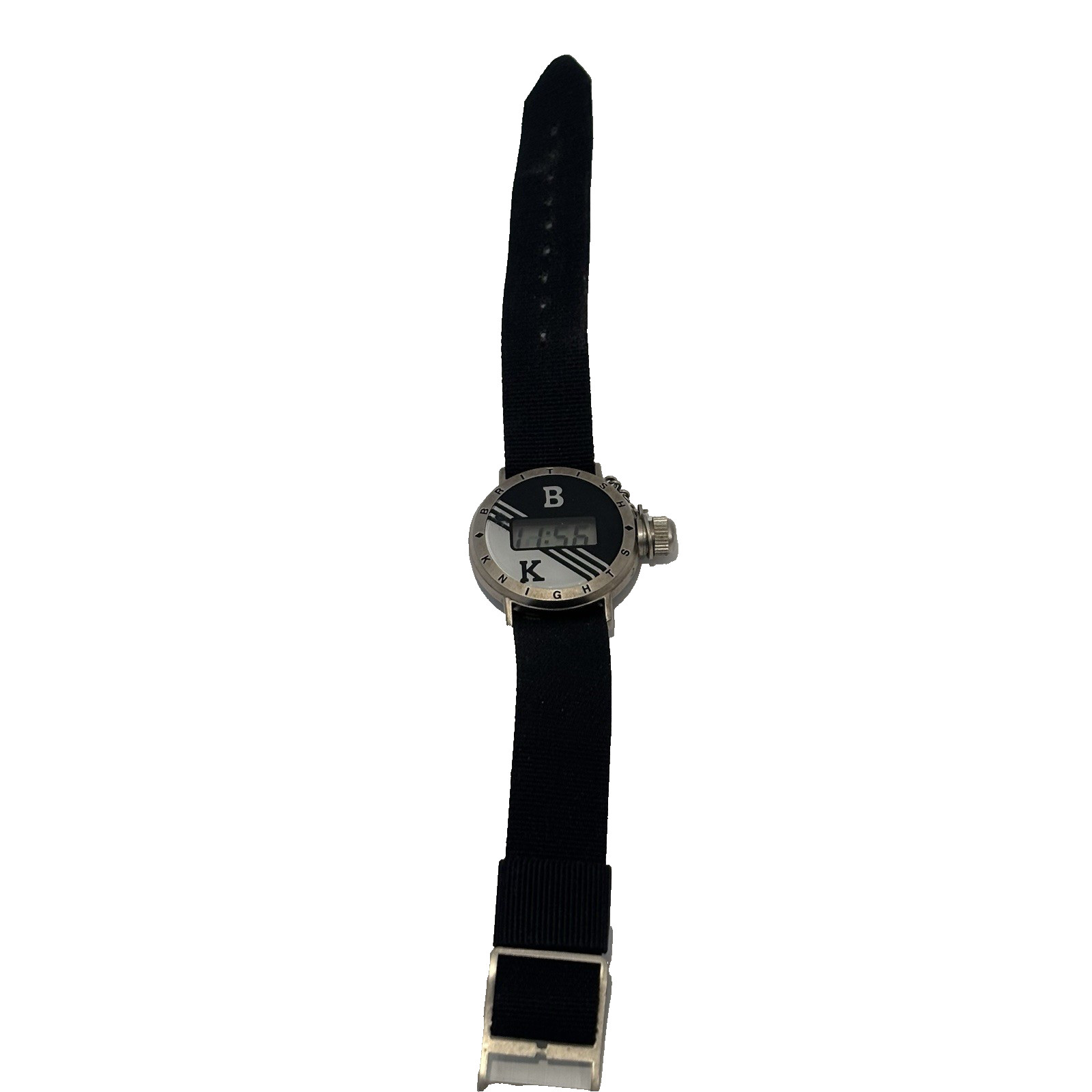 Vintage British Knights Men’s Watch, LCD Numbers, Black Canvas Band, Working