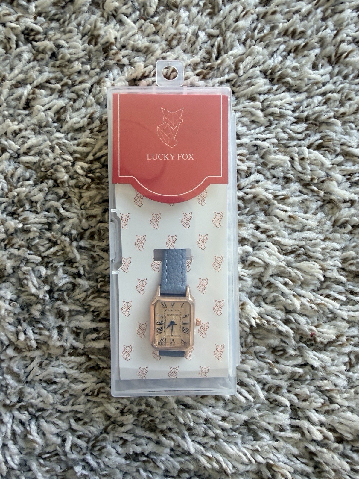 Women’s Rectangular Watch Rose Gold Blue Strap Roman Numerals New