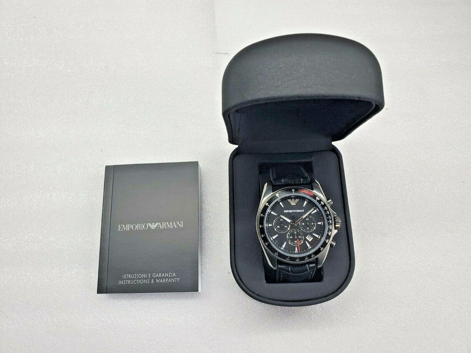 EMPORIO ARMANI SIGMA CHRONOGRAPH DATE BLACK LEATHER MEN’S WATCH AR6097 DISPLAY