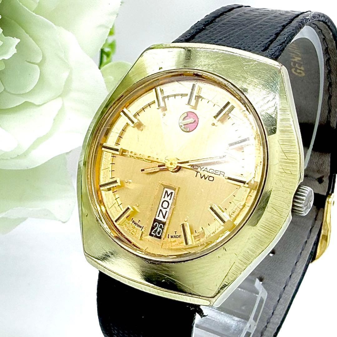 RADO VOYAGER TWO Automatic Wristwatch: Black Gold Dial 16.0 19.5cm Vintage