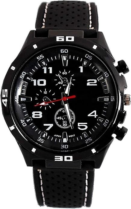 Luxury Black Silicone Quartz Watch 24 Hour Dial Stainless Steel Mens