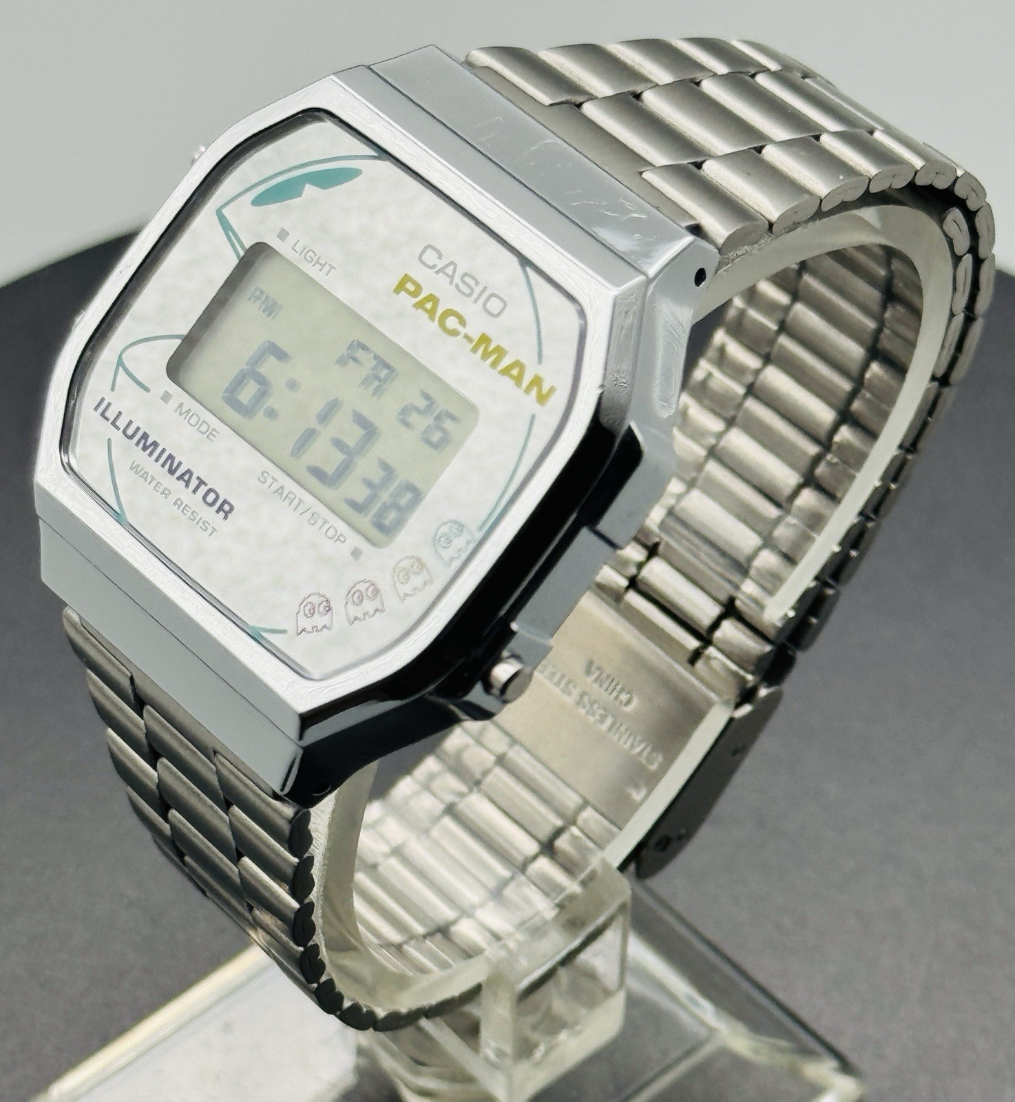 Casio PAC-MAN Retro Watch Digital LCD A168WEPC-7A Silver Illuminator Bracelet