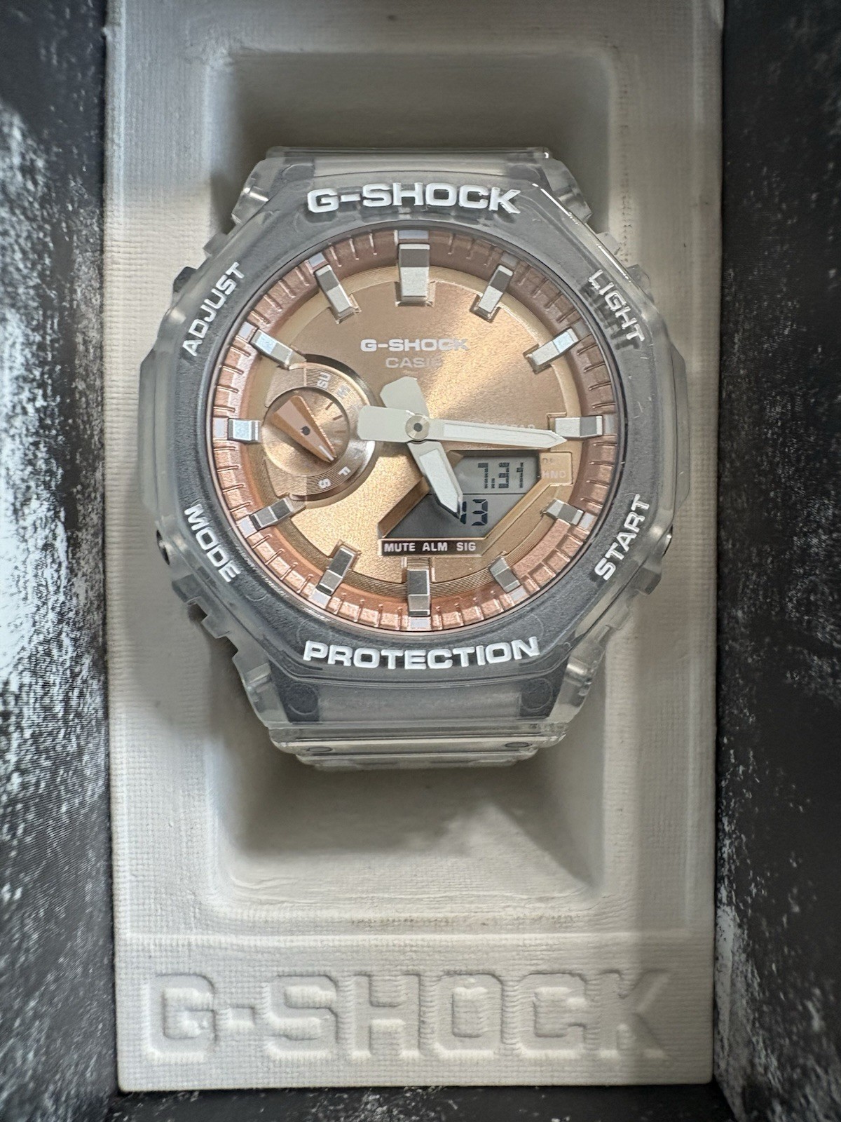Casio G-Shock CasiOak Clear Transparent Watch Rose Gold Dial GA2100BM-7A5 New