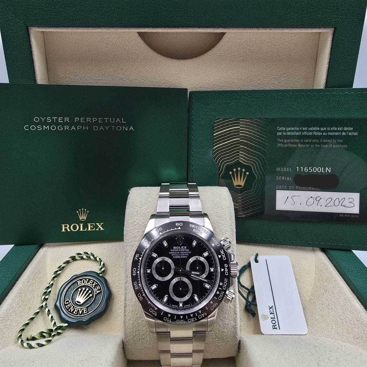 2023 PAPERS Rolex Daytona 116500LN Black Dial Ceramic 40mm Steel Watch BOX