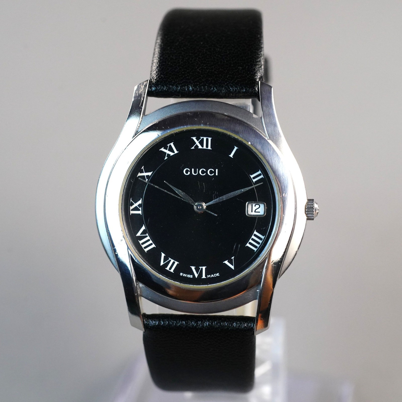 GUCCI Vintage Men’s Watch 5500M Silver 34mm New Battery New Leather Band