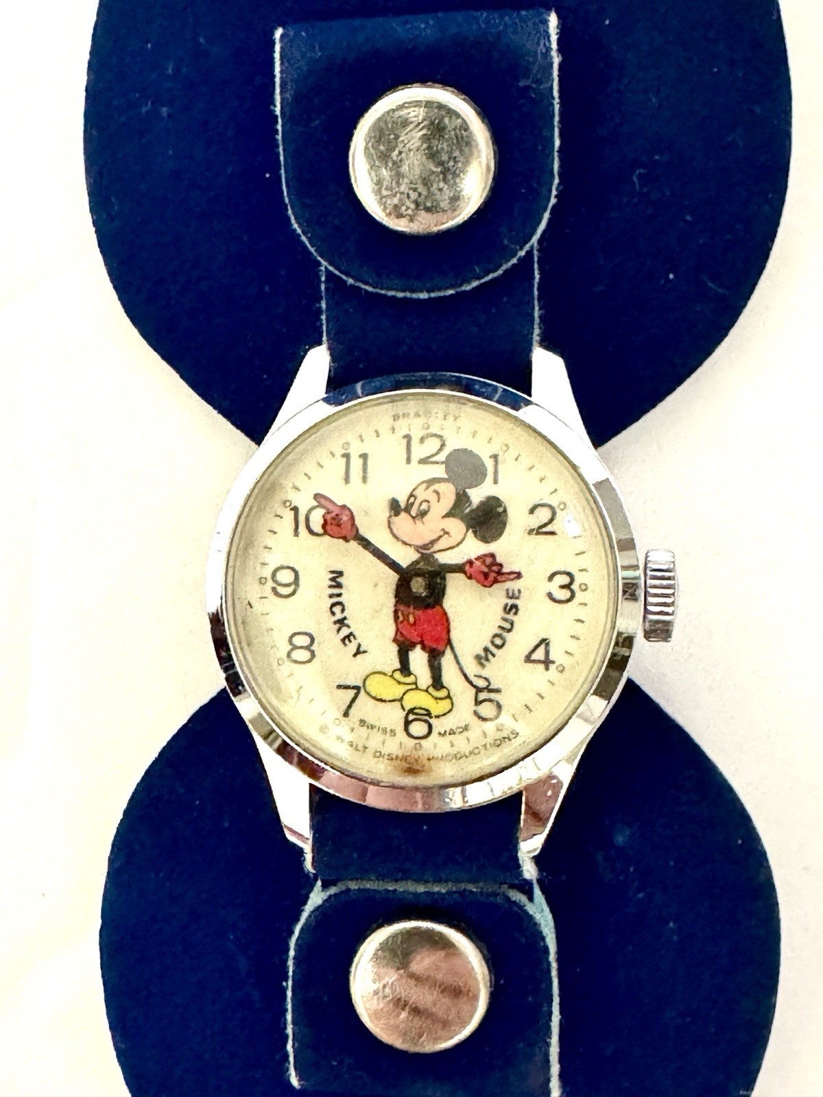 Vintage Mickey Mouse 70s Watch | Blue Velvet Band | Manual Wind | READ