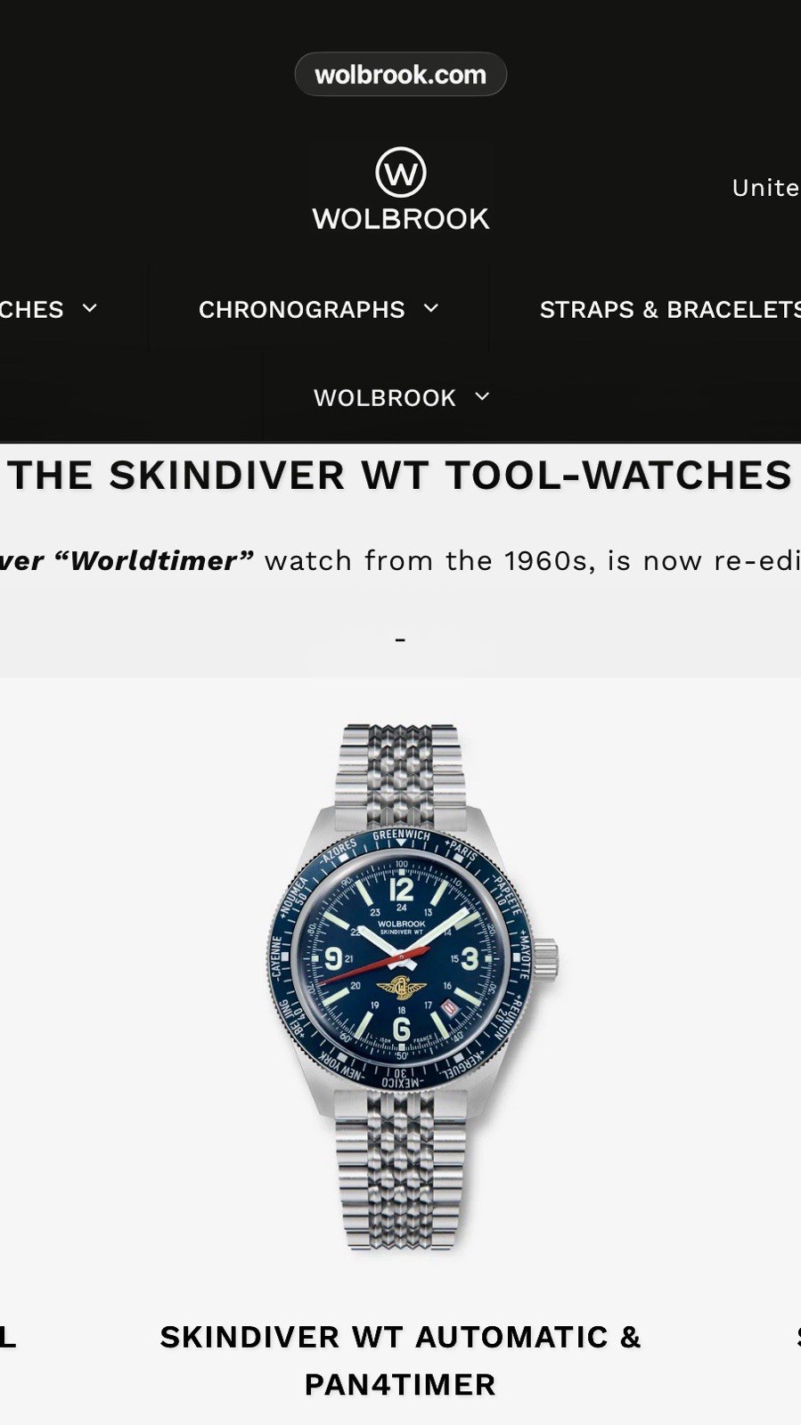 WOLBROOK SKINDIVER WT AUTOMATIC & PAN4TIMER Made In France 40mm