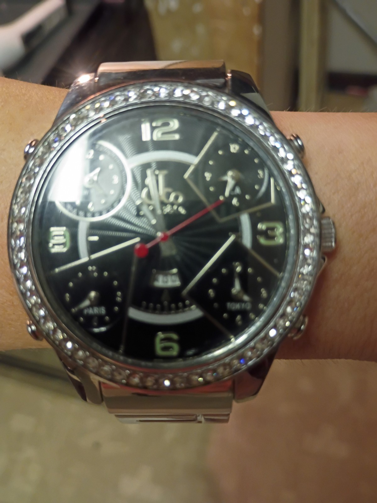 Men’s Jacob & Co Five Time Zone Watch With Diamond Bezel & Stainless Steel Band