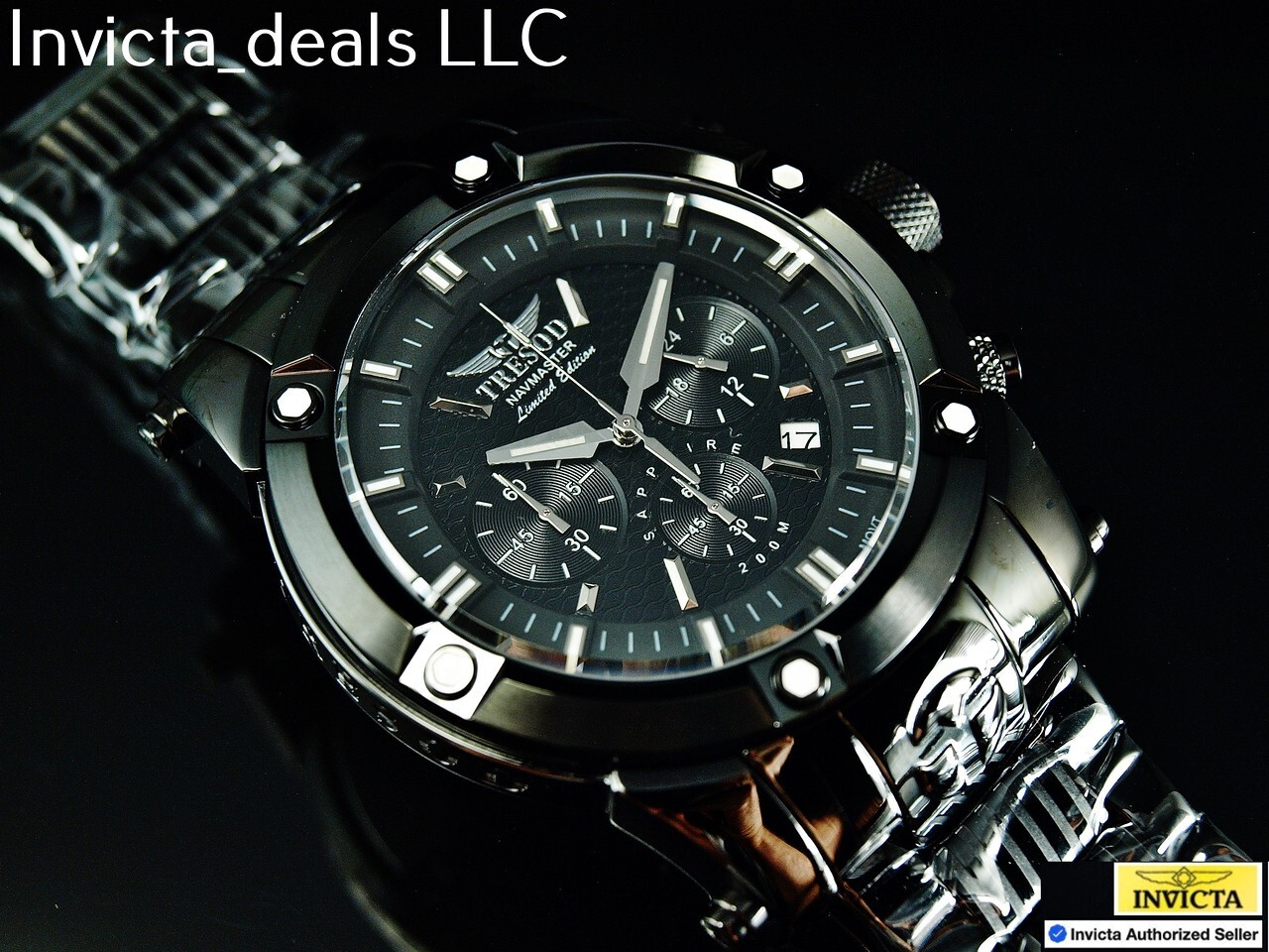 Tresod Men’s NAVMASTER Chronograph COMBAT Black Tone Sapphire Crystal SS Watch