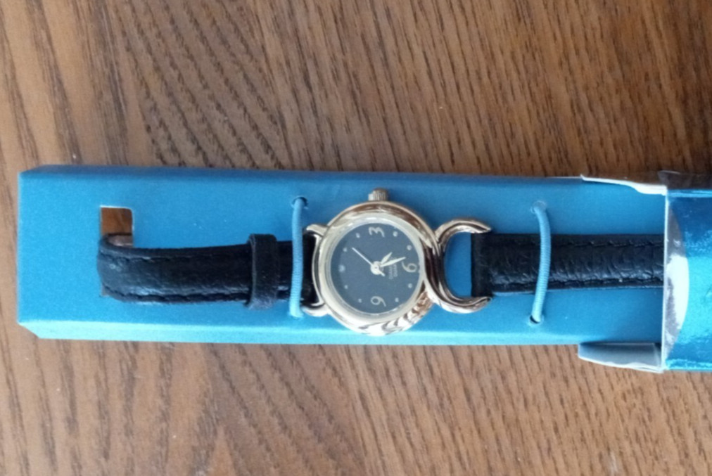 Avon 2007 Womens ~ Genuine Diamond Accent Leather Strap Watch – Black 8.5 in