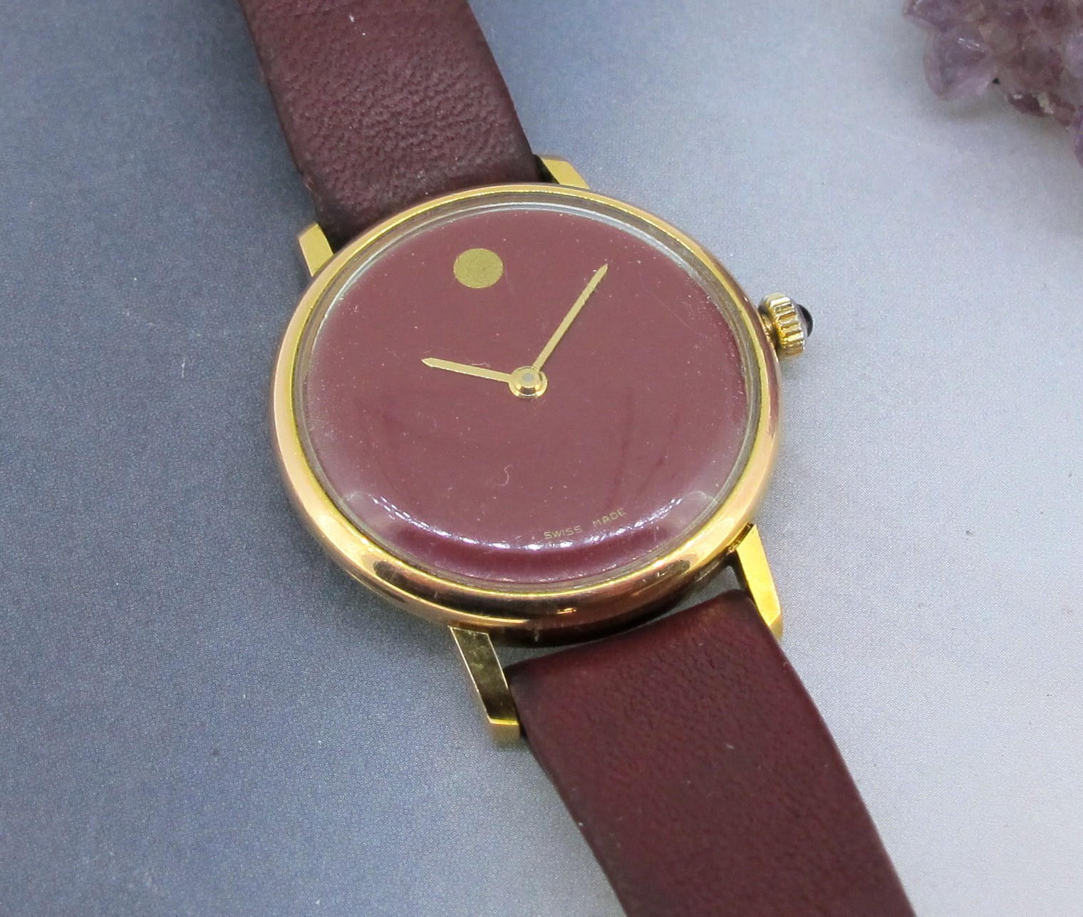 Antique MOVADO Gold Plated Classic Iconic Red Dial Wind-Up Watch 28MM