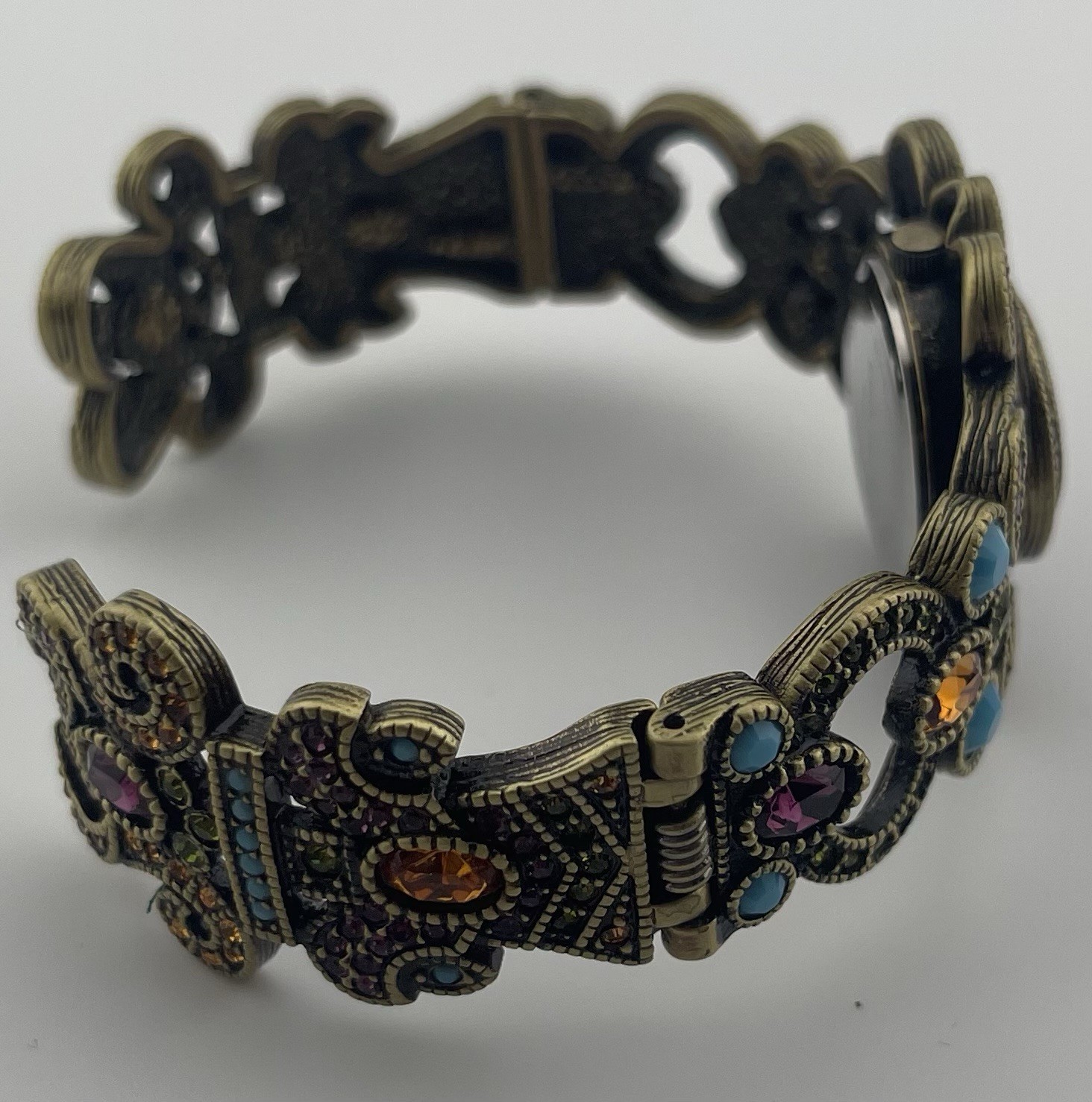 Heidi Daus Multi Color Crystal Hinged Cuff Bracelet Watch