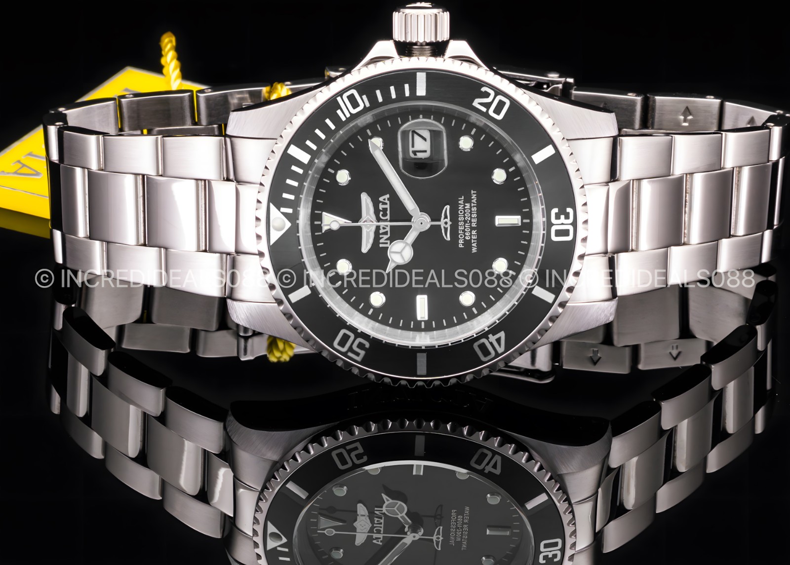 Invicta PRO DIVER Black Dial Silver SS Bracelet Fashion Mens Watch 40mm