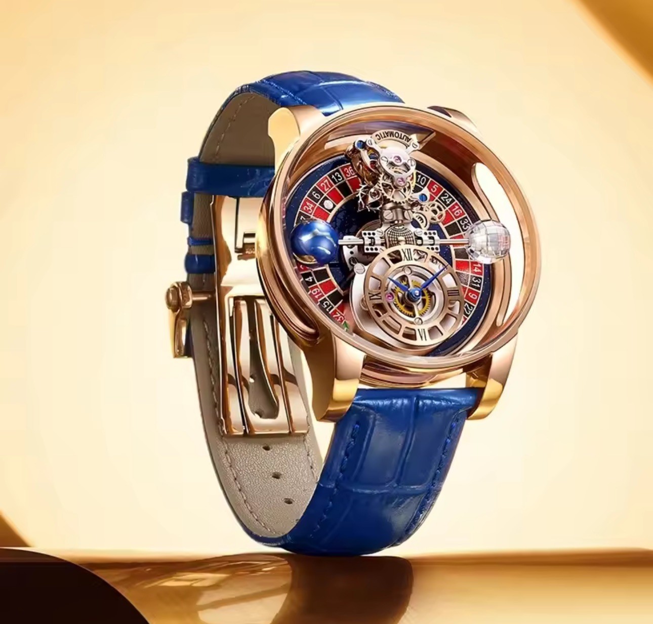 Celestial Men’s Transparent Case Leather Quartz Watch Waterproof Time Adjustment