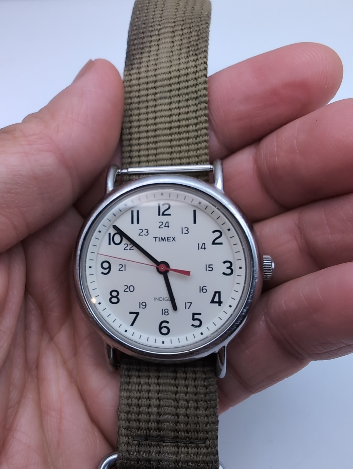 Timex T2651 Weekender Military Indiglo Men’s Watch Silver Tone Nylon Trap