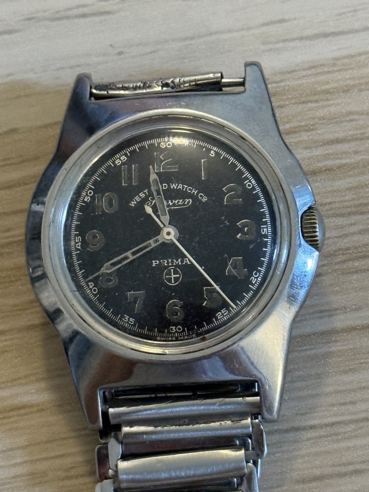 Vintage West End Watch black Dial Manual Wind Wrist Watch 35mm bamboo (ref63)