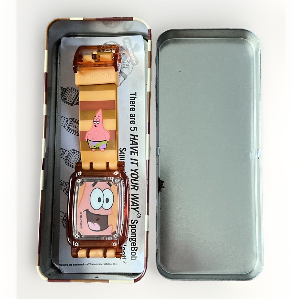 NEW Rare 2004 Sponge Bob Patrick Digital Watch In The Original Tin Case.