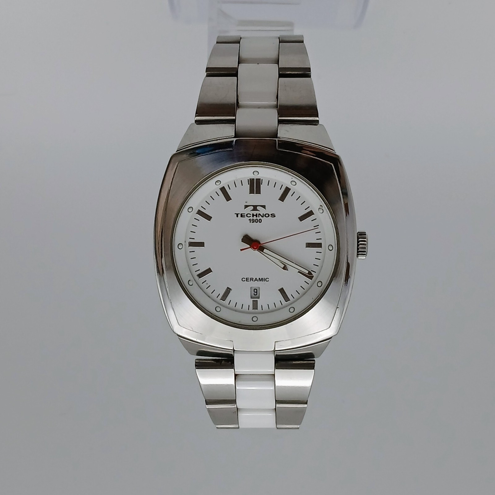 TECHNOS T2592 Ceramic & Stainless Steel Quartz White Dial Men’s Watch 10ATM