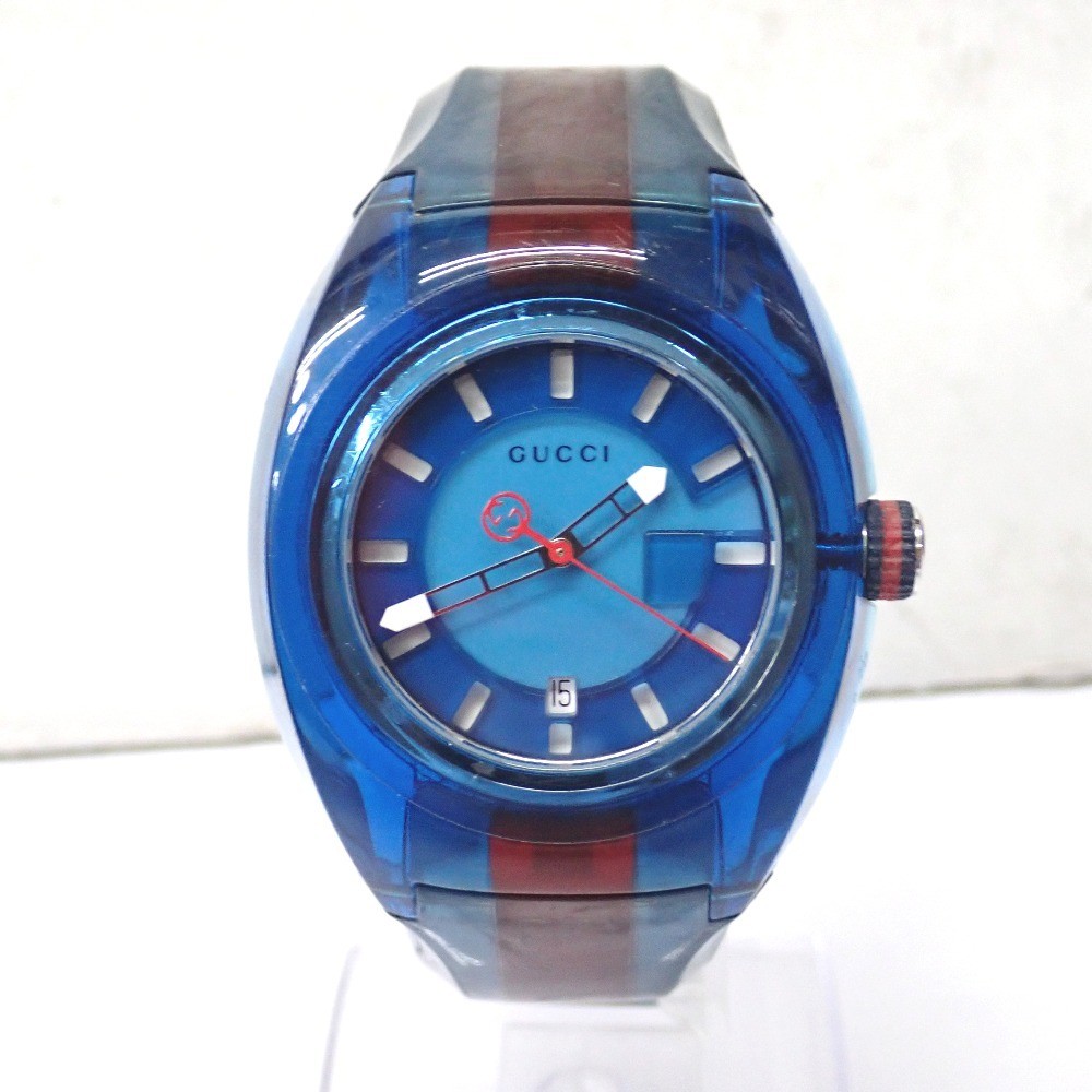 GUCCI Sync Wristwatch Quartz 45mm Mens 137.1 Blue Used Timepiece Classic