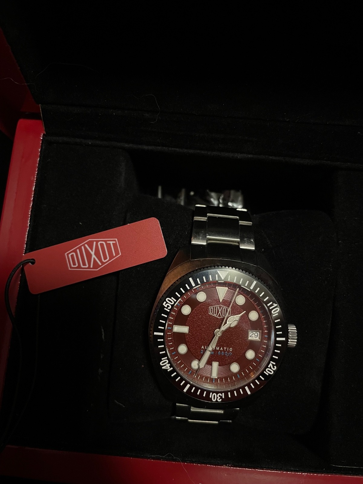 Duxot Maris Automatic Diver 200m 42mm Red Dial SS Box Papers