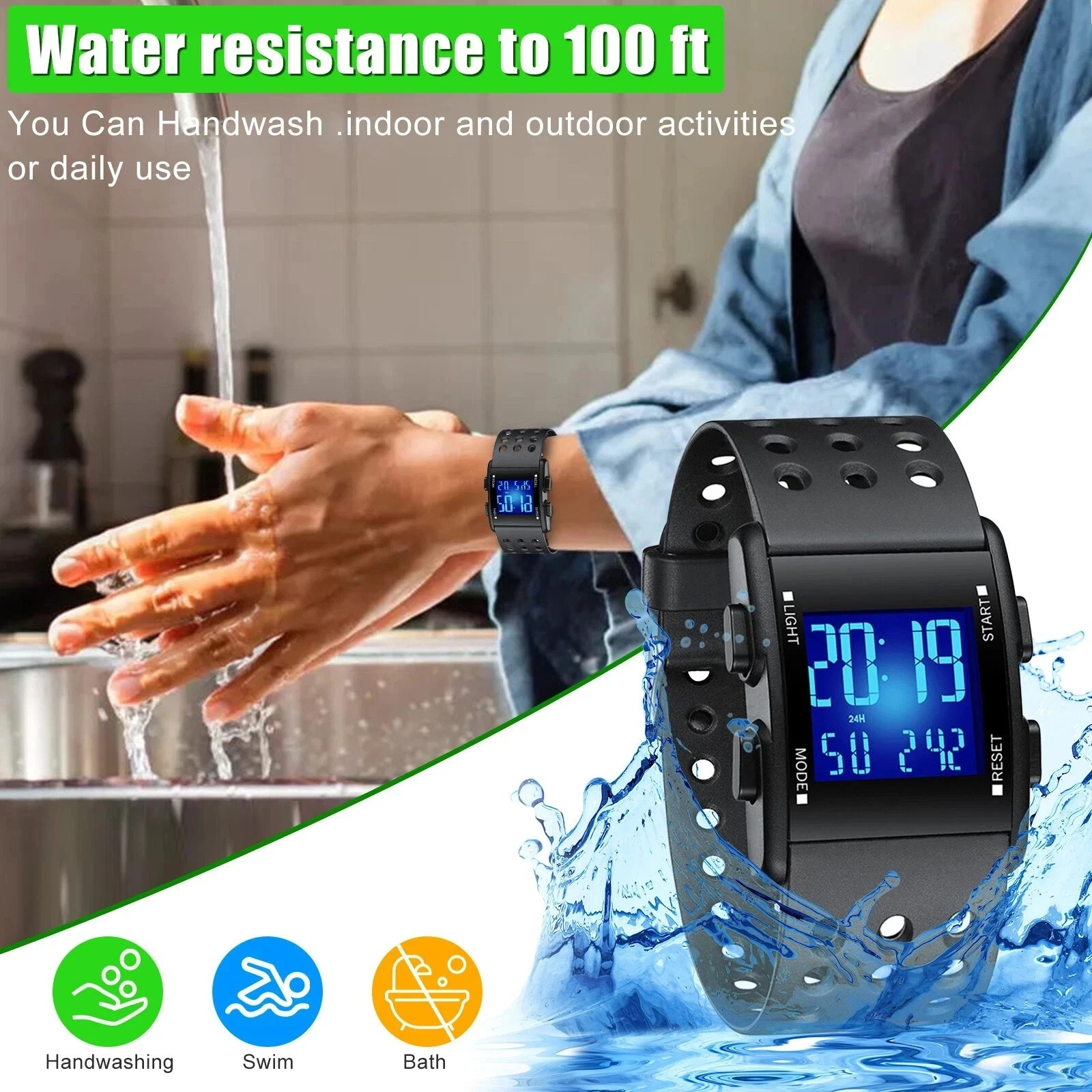 Waterproof Digital Sports Watch Military Tactical LED Backlight Wristwatch Men