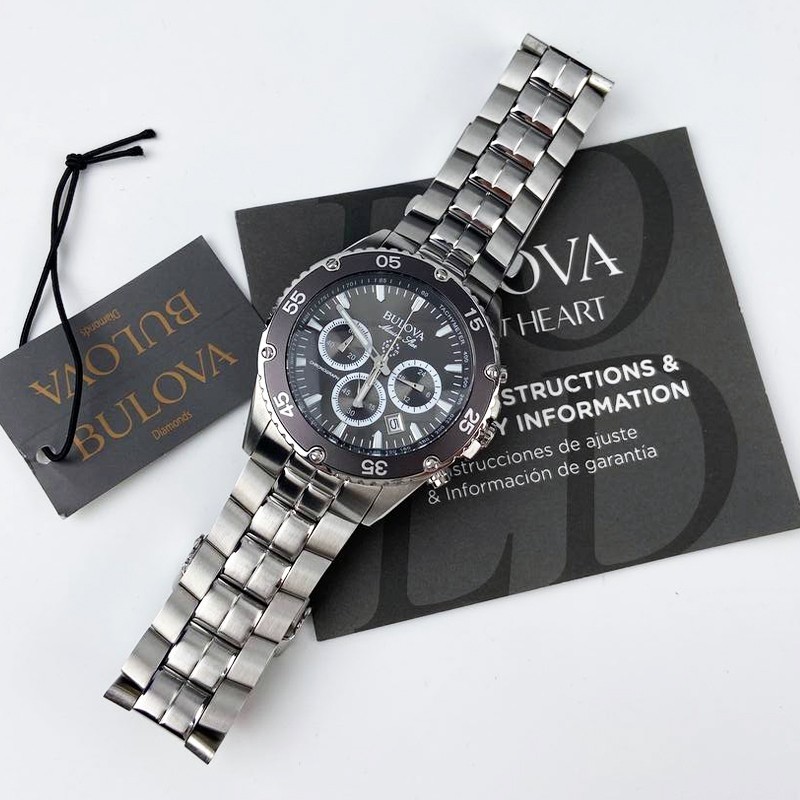 Bulova Marine Star Men’s Chronograph Quartz 98B401 Watch Black/Grey Dial 41.5mm