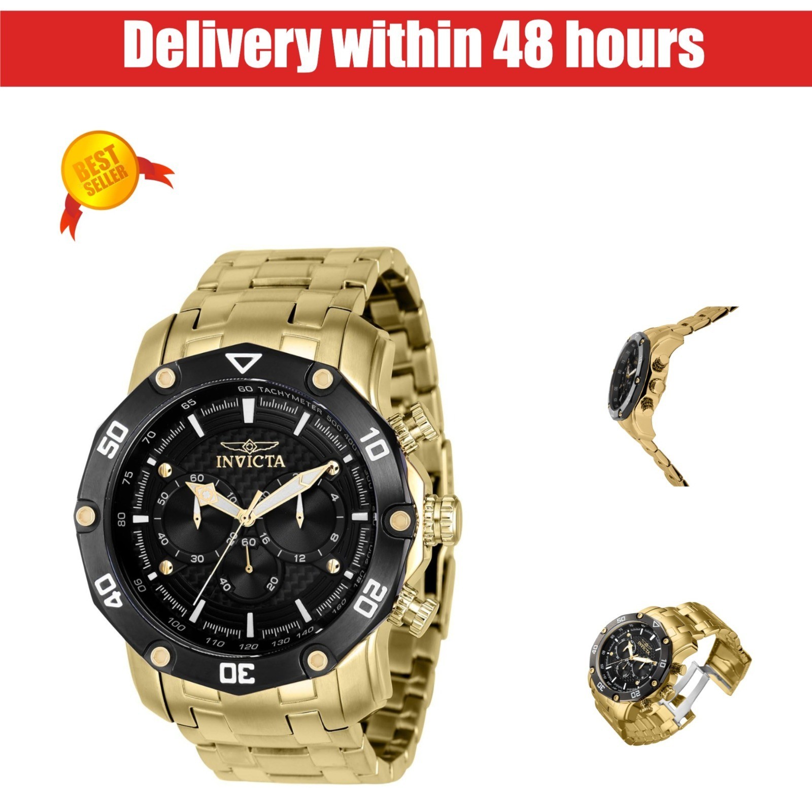 Invicta Men’s Pro Diver 50mm Stainless Steel Quartz Watch, Gold
