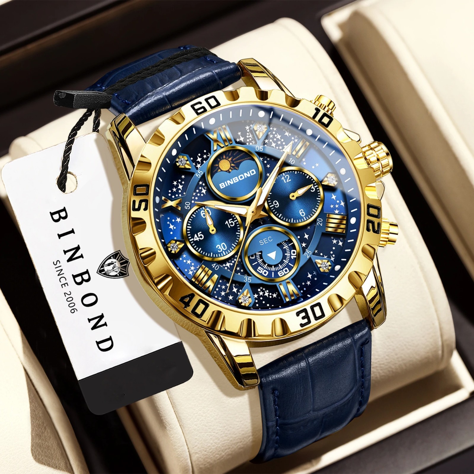 BINBOND Genuine accurate quartz wristwatches for men luxury luminous waterproof