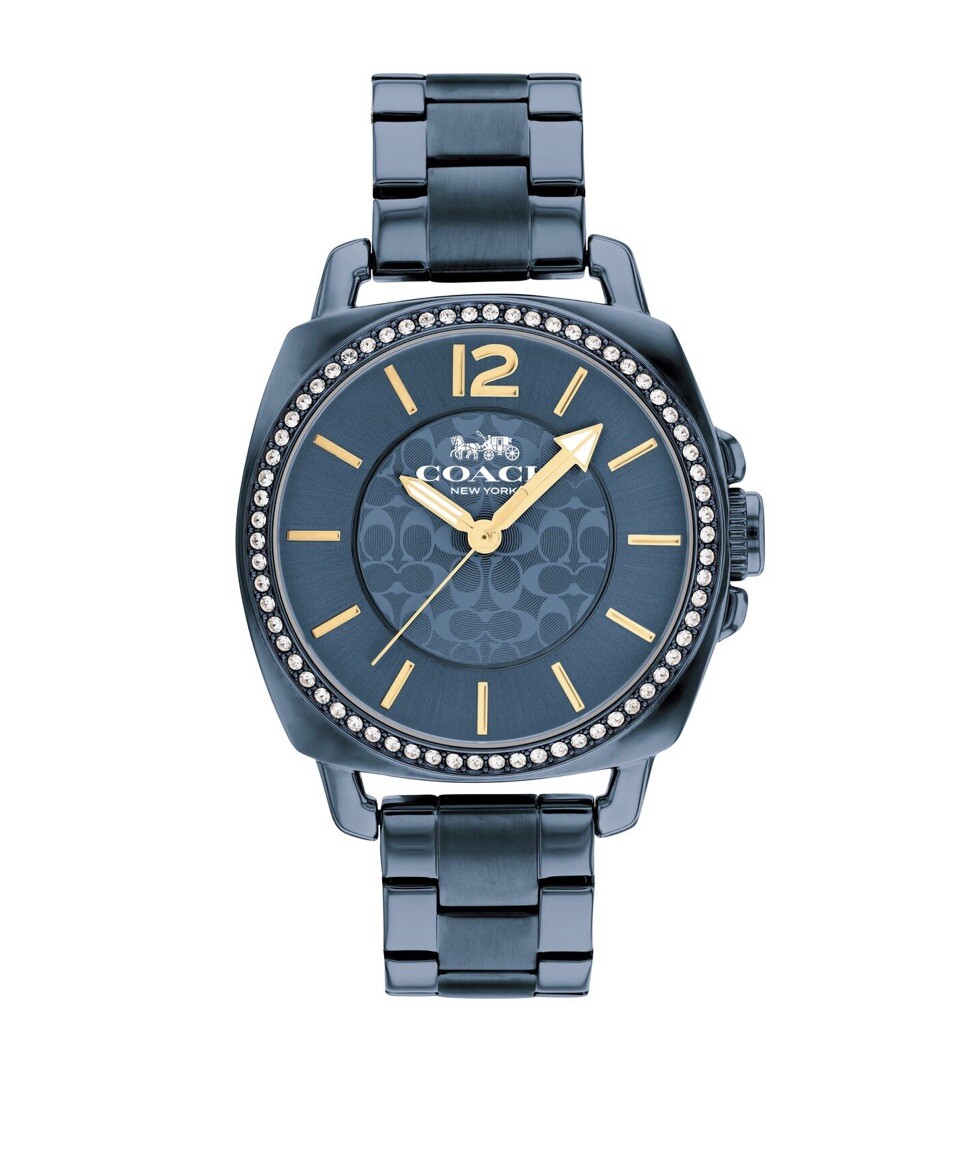 Brand New Coach Boyfriend Blue Metal Band Crystal Dial Watch 14503985