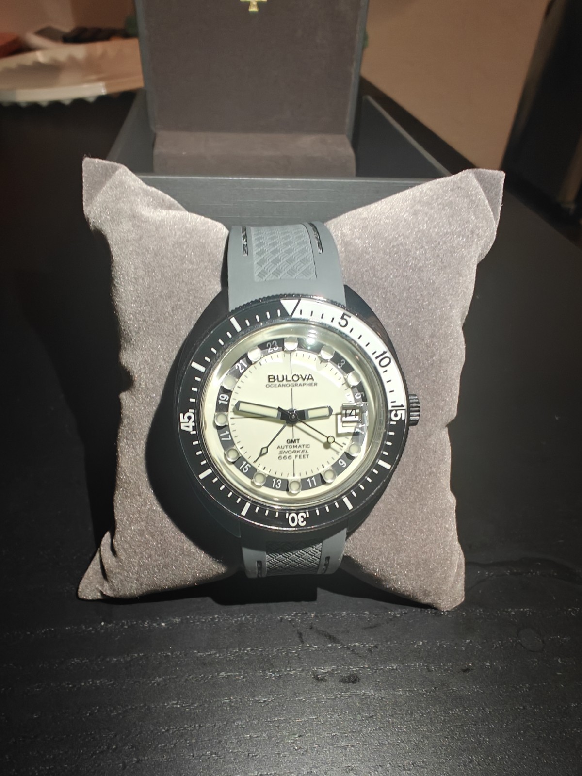 Bulova Oceanographer GMT Automatic Diver 41mm White Dial Gray Rubber Strap
