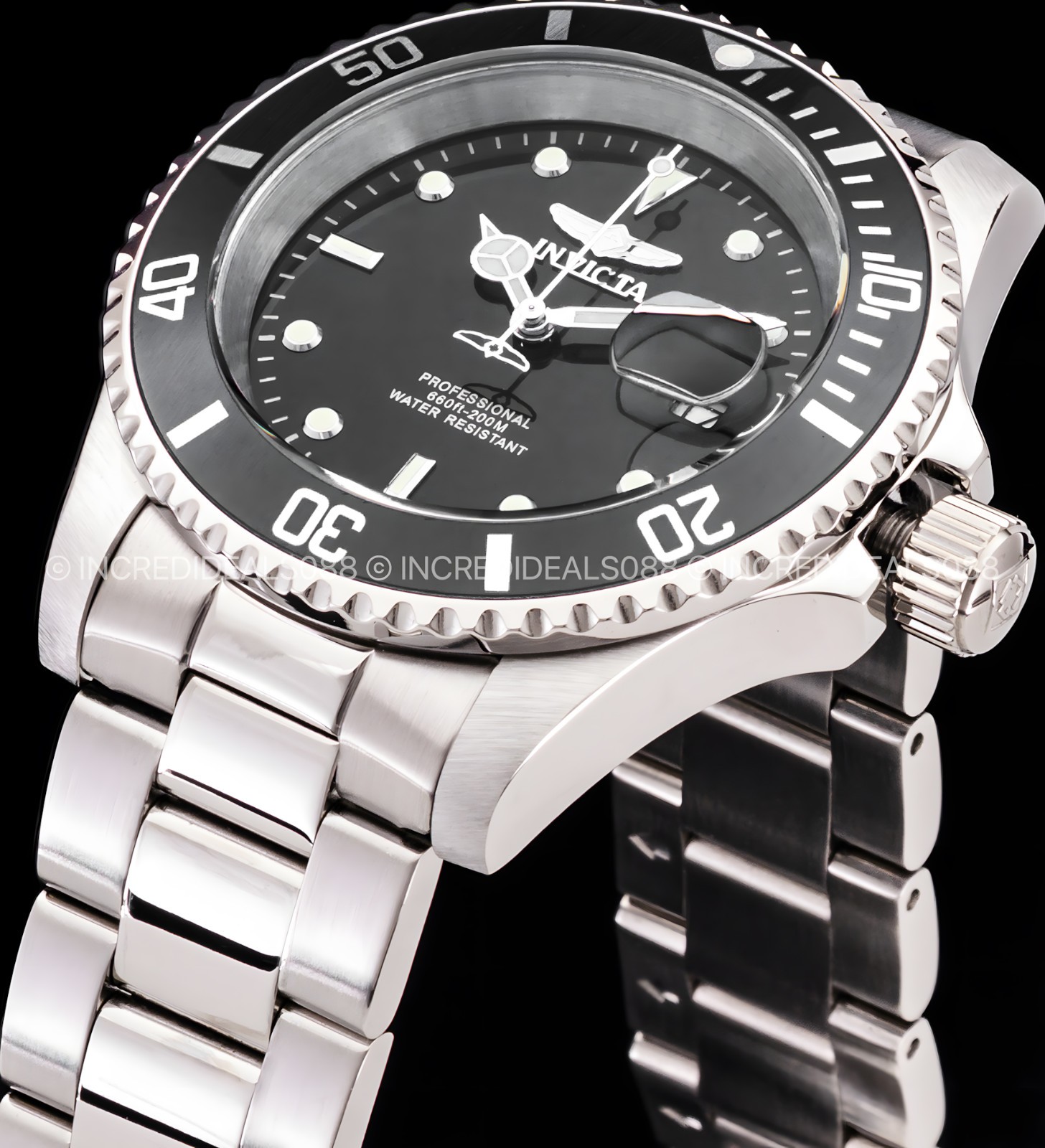 Invicta PRO DIVER Black Dial Silver SS Bracelet Fashion Mens Watch 40mm