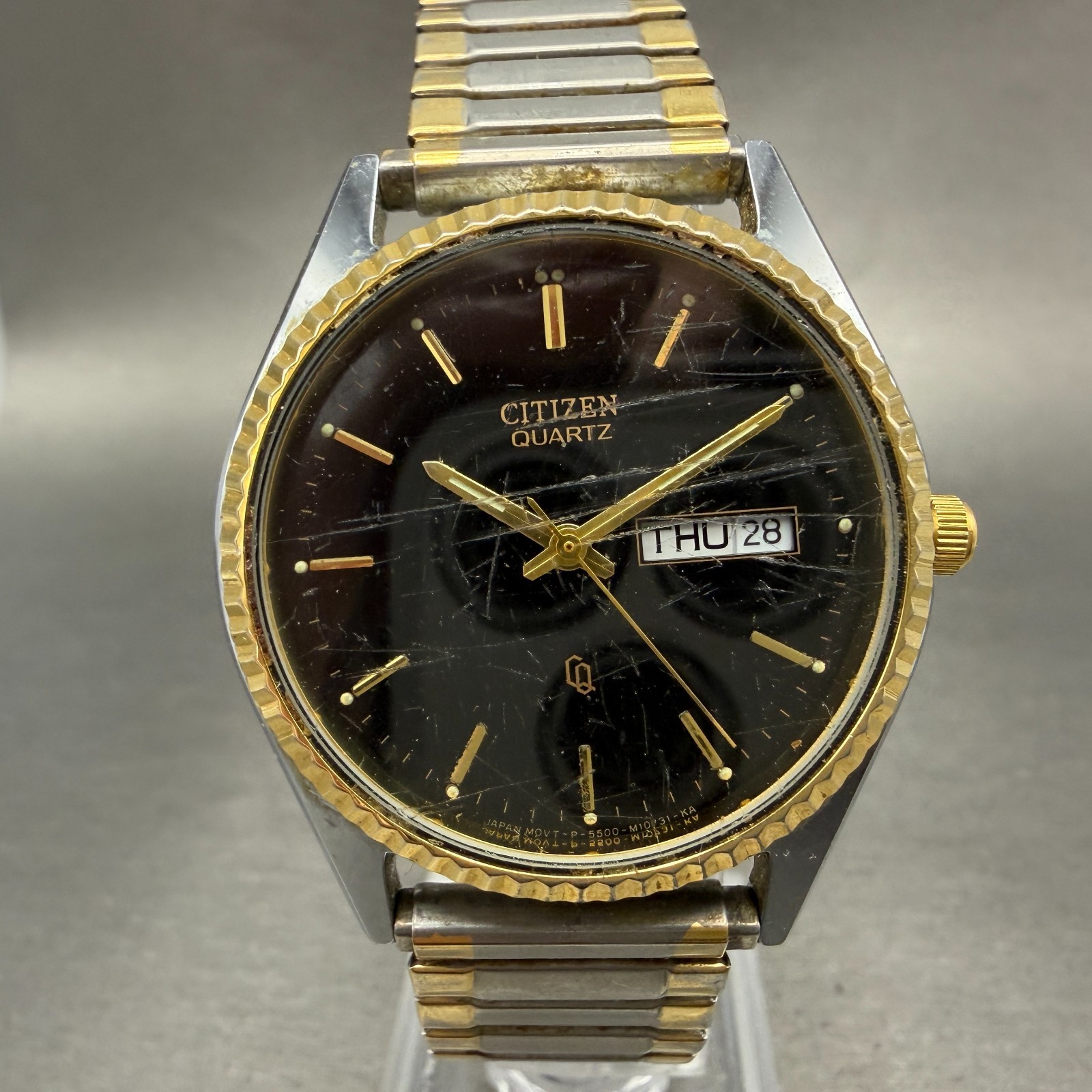 Citizen CQ President Watch Men 35mm Black Dial Two Tone Daydate Round New Batt