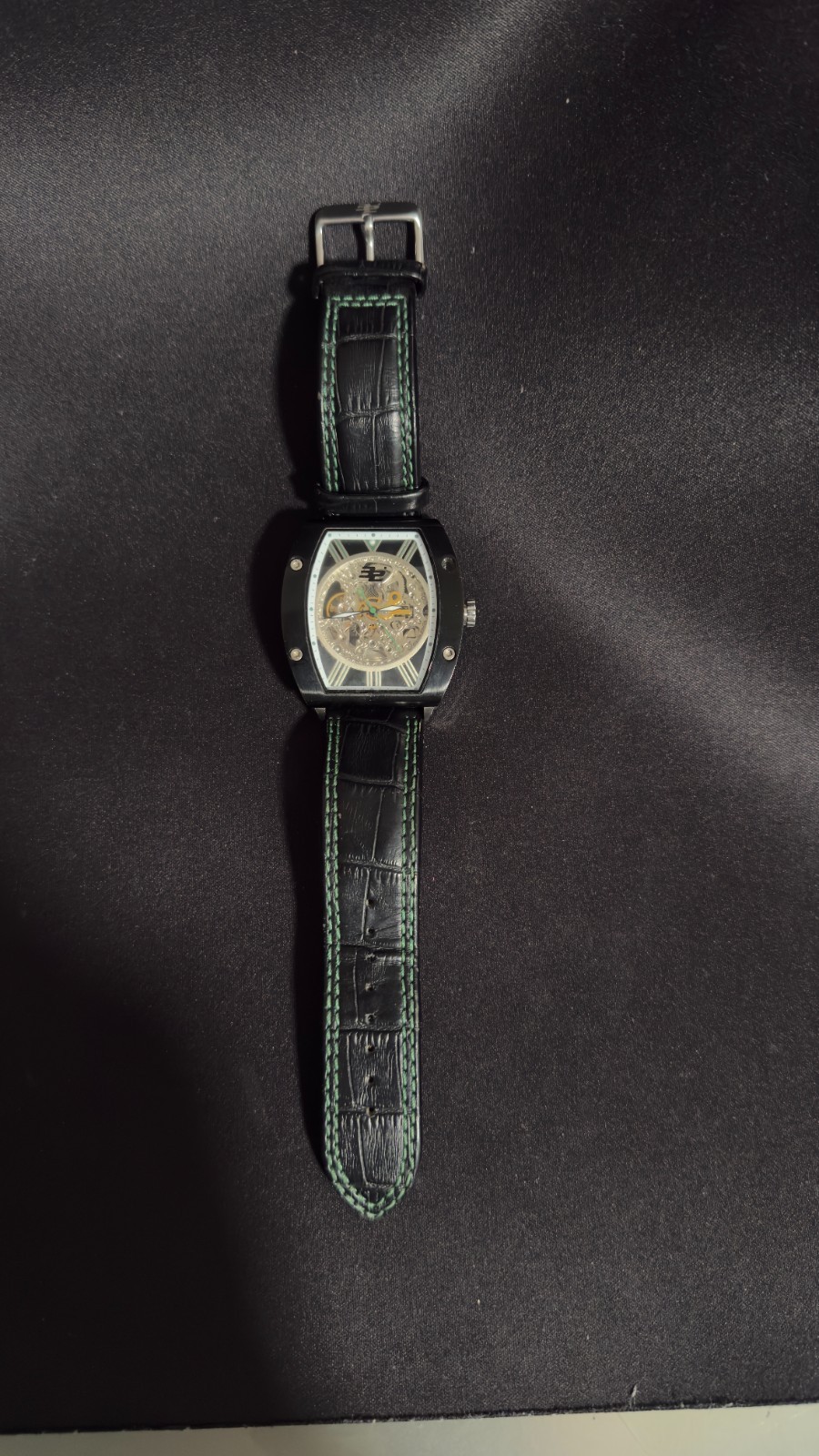 32 DEGREES HELIX SKELETON AUTOMATIC WATCH BLACK LEATHER