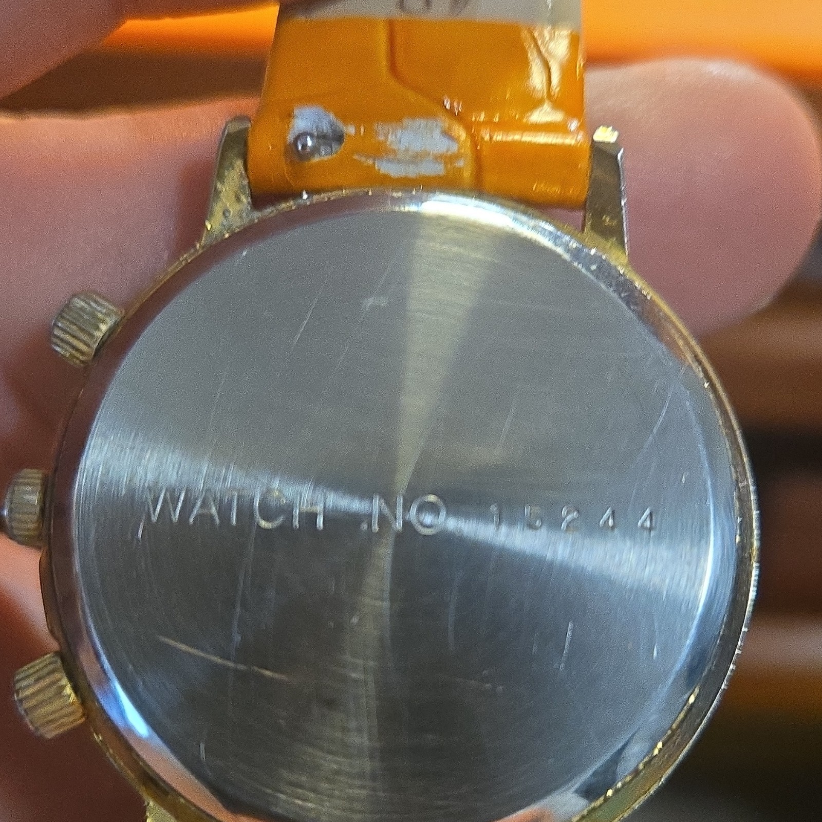 Apollo 11 Space Theme Quartz Analog Day/Date Orange Leather Strap Gold Case