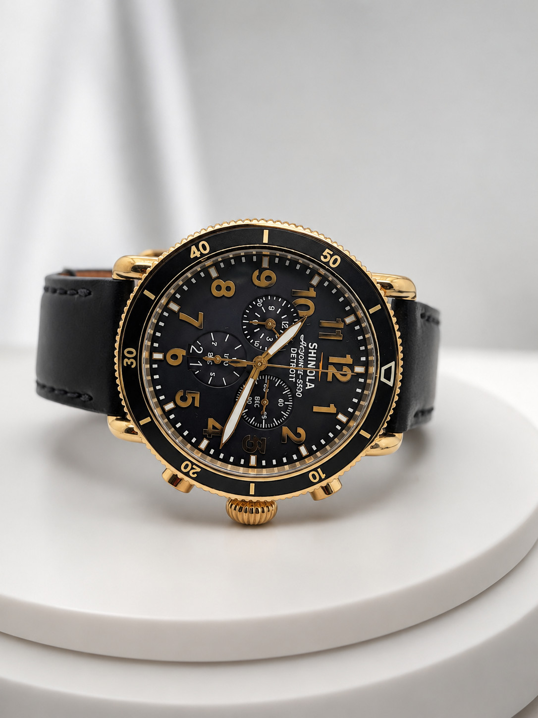 Shinola Runwell Sport Chrono 48mm Gold Black Leather Men’s Watch
