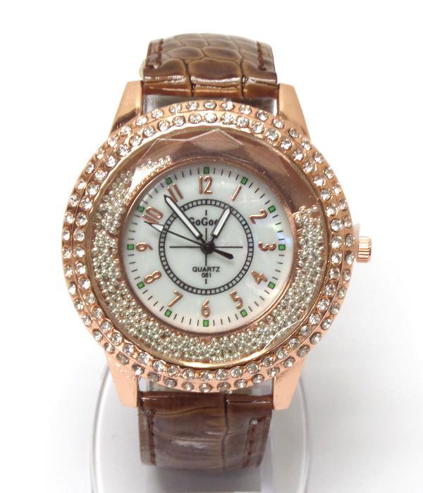 G5 Rose Gold Colored Dial WATCH Crystals Leatherette Band Mother of Pearl NEW