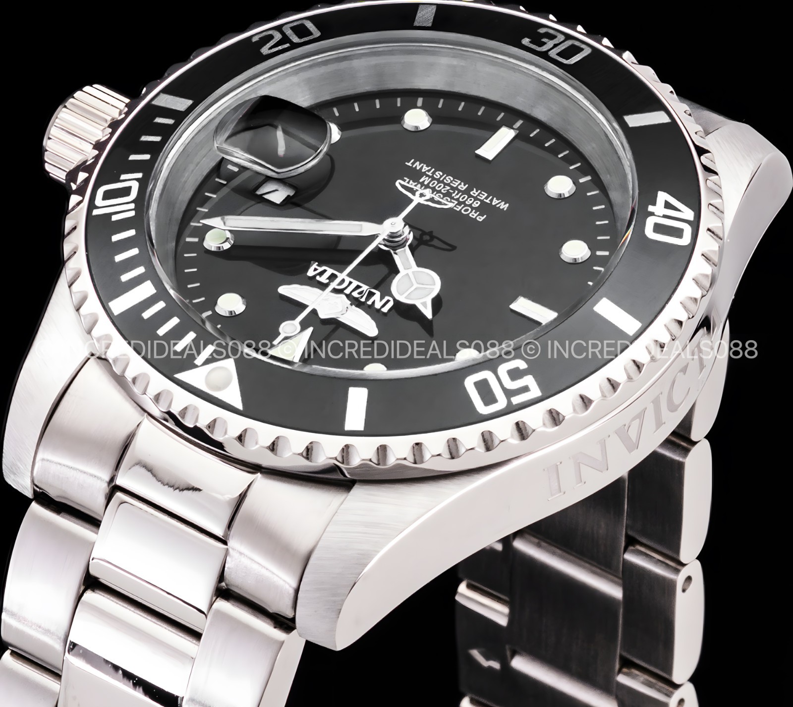 Invicta PRO DIVER Black Dial Silver SS Bracelet Fashion Mens Watch 40mm